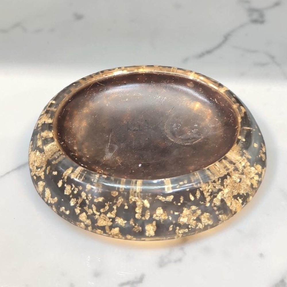 Nicole‎ Miller Copper Flake Clear Lucite Soap Holder, Gold Bathroom Accessory